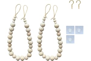 Wood Bead Curtain Tieback,2 Pack Natural Wood Drape Tiebacks for Thin or Thick Blackout Curtains, Window Treatment, Farmhouse