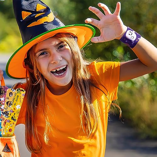 LOVESTOWN 64PCS Halloween Slap Bracelet Bulk, Halloween Slap Bracelets for Kids Snap Bracelets Wristbands for Halloween Giveaways Party Supplies Party Favors 36 Styles