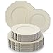 PARTY DISPOSABLE 40 PC PLASTIC PLATE SET | 20 Dinner Plates | 20 Side Plates | Heavyweight Plastic Dishes | Elegant Fine China Look | for Upscale Wedding and Dining - Baroque, Ivory