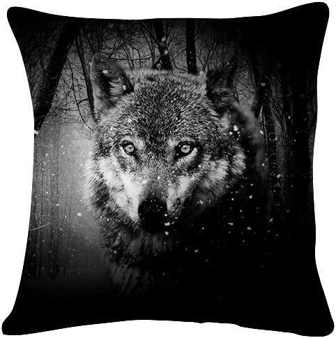Wolf Predator Photoshop Art - Throw Pillow Case Cushion Cover for Sofa Couch Double-sided printing 18x18 Inches Black and White