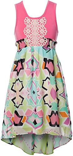 SaraSara Big Girls Long Sleeve Hi Low Dress (with Many Options), 7-16 (8, Green-Multi)