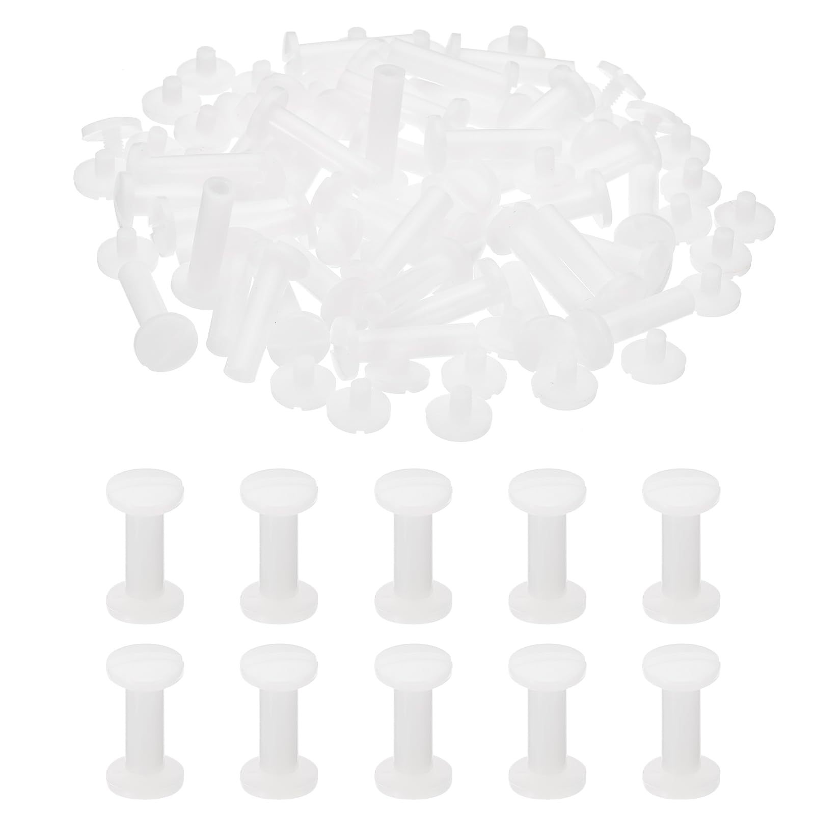 PATIKIL 22mm Chicago Screws, 40 Sets Plastic Chicago Screws Slotted Head Binding Post 5.5mm OD Screw Bolts Leather Rivets Fasteners Connectors White for Leather Belt Scrapbook Photo Albums