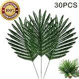 30 Pcs Faux Palm Leaves with Stems Artificial Tropical Plant Imitation Safari Leaves Hawaiian Luau Party Suppliers Decorations,Tiki,Aloha Jungle Beach Birthday Leave Table Decorations