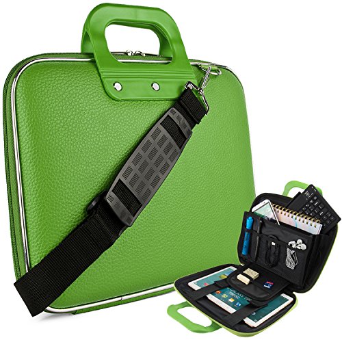 Vegan Leather Ann Cube Carrying Green Shoulder Bag w/ Handles For 11" to 12.1" Tablets, 2in1, Ultrabooks Netbooks