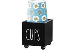 CHONIC Bathroom Cup Dispenser, Farmhouse Dixie Cup Holder, 3 oz 5 oz Paper Mouthwash Cup Storage Box, Wooden Disposable Cup Caddy, Water Dispenser Cup Holder for Counter top (Black)