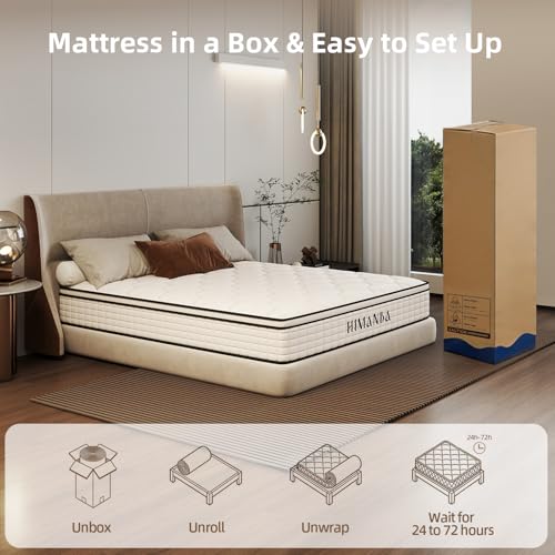 Himanba Full Mattress 12 Inch Memory Foam Hybrid Mattress in a Box, Individual Pocketed Spring for Motion Isolation & Pressure Relief, Breathable Cooling Fabric, Medium Firm, Edge Support, CertiPUR-US