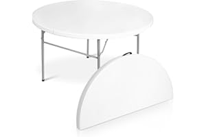 SULIVES 4ft Round Folding Table,Portable Outdoor Table for Events,Plastic Foldable Table with Handle for Picnic,Wedding Party,Camp,Picnic,BBQ,Patio,White