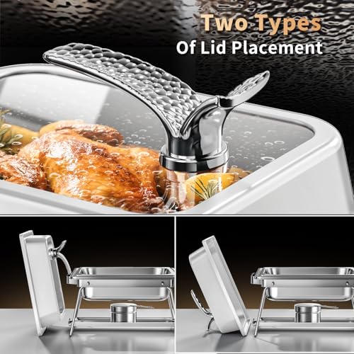 Chafing Dishes for Buffet, 4 Pack 5QT Square Stainless Steel Chafing Dish Set for Home Parties, Christmas Gatherings, Catering Events Complete Buffet Warmer Set (White)