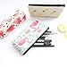 Cute Fruit and Flamingo Canvas Pencil Bag Holder Pen Case Stationery Makeup Cosmetic Pouch Bag with Zipper, Set of 3