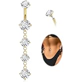 Vegolita 14G G23 Titanium Dangle Belly Button Ring for Women | Hypoallergenic Titanium Bar Belly Ring, CZ Butterfly Teardrop Internally Threaded Curved Barbell Navel Piercing Jewelry