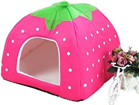Freerun Cute Soft Strawberry Small Cotton Soft Dog Cat Pet Bed House (Pink, XL)