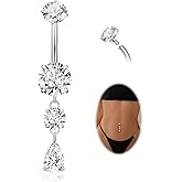 LOAYHOAY G23 Pure Titanium Dangle Belly Button Rings for Women Internally Thread Curved Barbell Belly Rings Dangling Navel Rings CZ Teardrop Navel Piercing Jewelry 6-16mm