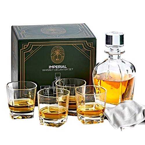 Whiskey Decanter Set with Glasses Regal Trunk & Co, 4 Imperial Tumblers