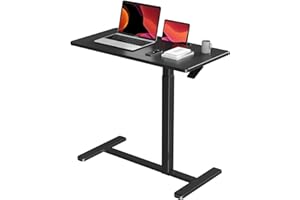 Gibbon Mounts Mobile Standing Desk, Pneumatic Adjustable Rolling Desk(31.5 Inches), Portable Laptop Desk with Wheels, Overbed Bedside Table Laptop Table for Couch, Home, Office, Black