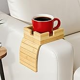 Bamboo Couch Cup Holder & Armrest Tray - Extend Your Comfort with a Secure Drink Slot and Snack Space for Recliner, Loveseat, or Sofa