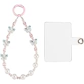 Craftdady Butterfly Beaded Phone Wrist Strap Cute Resin Beads Phone Lanyard with Plastic Sheet Aesthetic Phone Charms Strap Pearl Beaded Detachable Phone Chain for Women Keychain Bag Decorations
