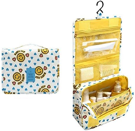 IFUNLE Portable Multi-function Makeup Cosmetic Bag Waterproof Toiletry Travel Kit Wash Organizer with Hanging Hook (Smiley yellow)