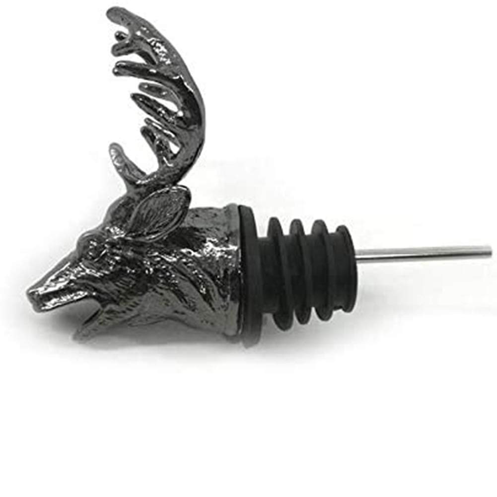 Deer Head Wine Pourer and Bottle Stopper, Zinc Alloy (Black)