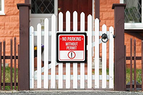 No Parking Without Permit Print Black, White and Red Metal Square Sign - 2 Pack of Signs, 12x12