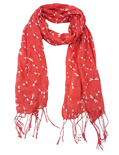 Lina & Lily Dragonfly Print Tassel Scarf Lightweight