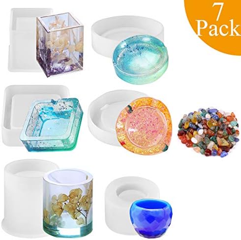 7Pack Resin Molds，Tuyouger Large Resin Silicone Molds for Casting Resin, Soap, Wax,Including Cube, Pyramid, Sphere, Diamond, Stone Resin Mold Perfect for DIY Christmas Gift (White)