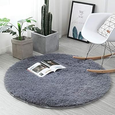 Xinyukeji Round Silk Yoga Carpet For Living Room Bedroom And Bathroom Round Circle Plain Modern Shaggy Rugs Mats Circular Thick Soft Rug Gray 100cm Amazon Co Uk Kitchen Home