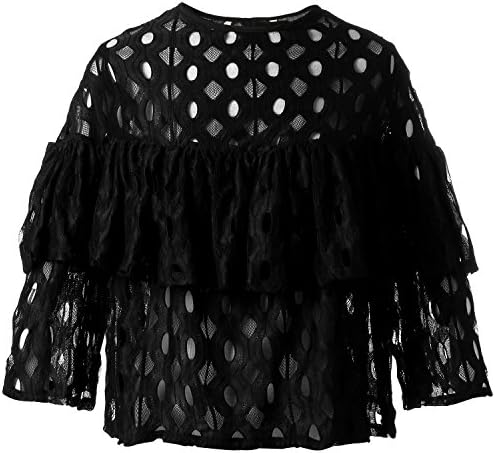 BLDO Women's Summer Loose Ruffles Lace Blouse Shirt Tops (XXL,Black)