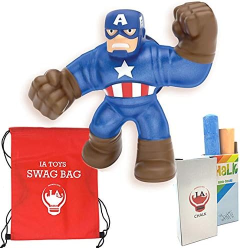 Swag Bag Featuring Heroes of Goo JIT Zu Captain America Action Figure with Sidewalk Chalk and Extra Toys for Boys Girls and Family Fun!