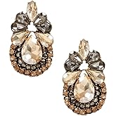 Bronze Art Deco Antique Retro Vintage Style Amber Citrine Topaz Grey Earth Tones Rhinestone Bridal Bridesmaid Wedding Prom Cluster Earrings