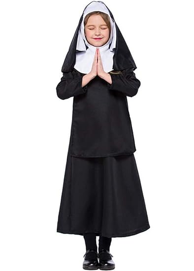 LCXYYY Mädchen Nonnen Kostüm Kleid und Kopfbedeckung Halloween Costume Damen Zombie Geist Karneval