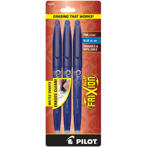 Pilot FriXion Ball Erasable Gel Pens, Fine Point, 3-Pack, Blue Ink (31567)