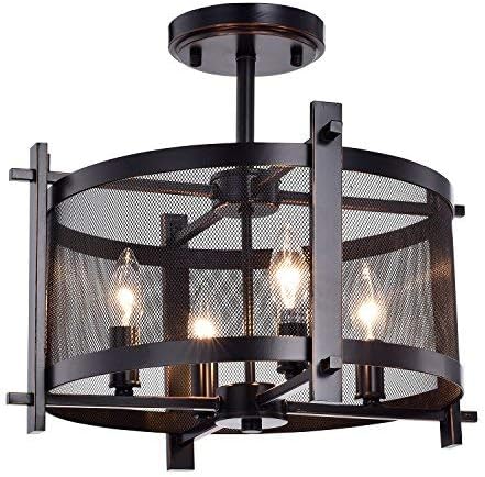 Edvivi Aludra 4-Light Oil Rubbed Bronze Semi Flush Mount Chandelier with Mixed Metal Mesh Shade | ORB | Industrial Lighting