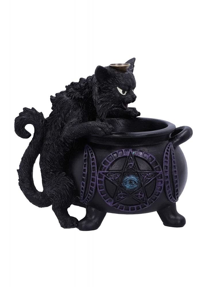 Nemesis Now Spite's Cauldron Backflow Incense Burner Black Cat Familiar 16.3cm