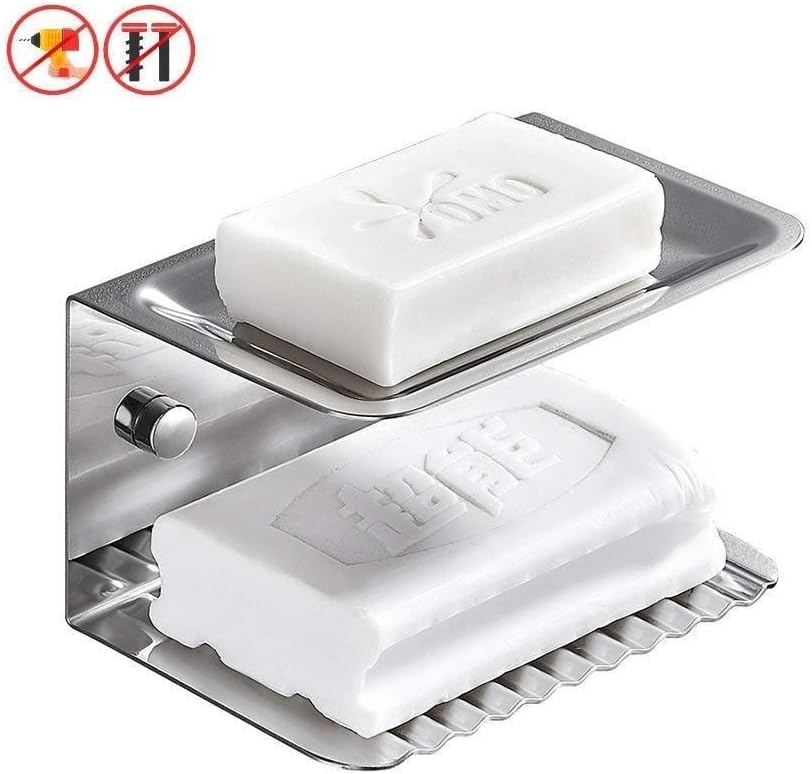 SLINGDA Soap Dish Aluminum No Drilling Wall Mounted Soap Holder Basket for Shower 2 Layer