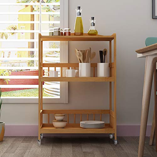 sogesfurniture 3Tier Storage Shelf Unit On Wheels, Bamboo Kitchen