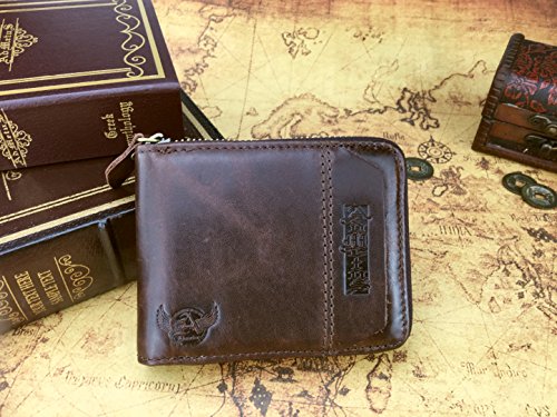Admetus Men's Genuine Leather Short Zip-around Bifold Wallet (brown)