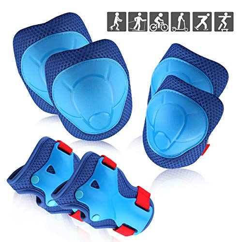 Kids/Youth Knee Pad Elbow Pads Guards Wrist Guards Protective Gear Set for Rollerblade Roller Skates Cycling BMX Bike Skateboard gs Scooter Riding Sports,Toddler for Multi-Sportsï¼ˆAge3-7ï¼‰ BlueRed