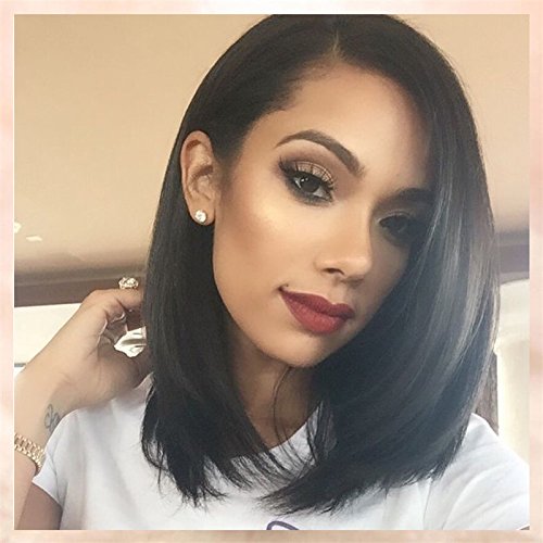 V-Emma 130% Density Straight Lace Front Human Hair Free Part Wigs Short Wigs For Black Women Human Hair Bob Wig Brazilian Hair Short Cut Lace Wig With Baby Hair #1B Color 10