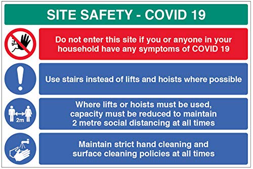 Site Safety COVID19 - Use stairs, maintain 2m distance in lifts/hoists, clean hands/surfaces - 4mm fluted 900x600mm