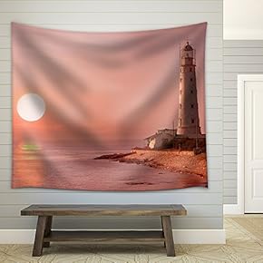 Lighthouse and Sunset - Fabric Wall Tapestry Home Decor - 51x60 inches