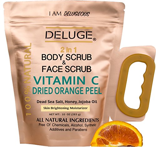 UPC 794168043695, VITAMIN C SCRUB. DRIED ORANGE PEEL. DEAD SEA SALT, HONEY AND JOJOBA OIL