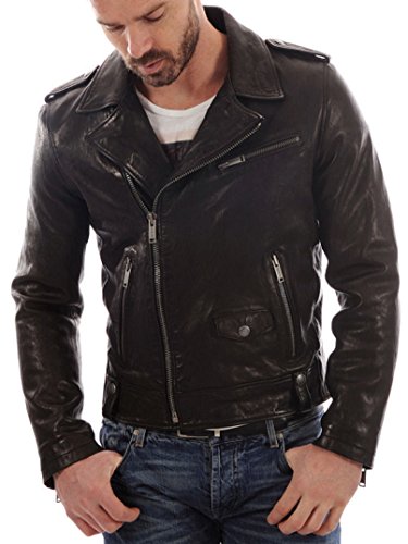 Leather Lifestyle Men's Genuine Lambskin Leather Black Biker Motorcycle Jacket by MJ14