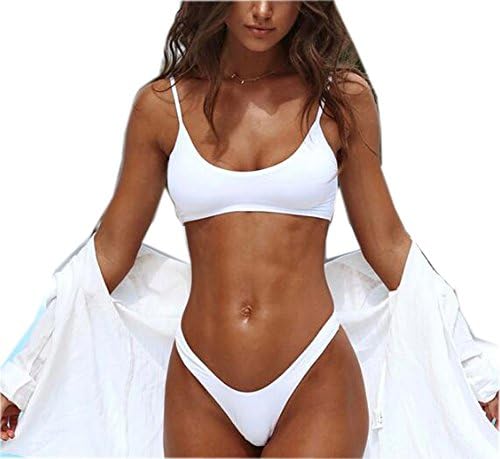 YAUASOPAClassic Women's 2pcs High Waisted Vintage Wide Strap Adjustable Lace-up Bikini Set Swimsuit