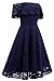 Changuan Women's Vintage Floral Lace Off Shoulder A-Line Cocktail Party Swing Dress Navy-Medium