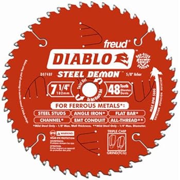 Freud Diablo DO748F Diablo Steel Demon 7 1/4 Inch 48-Tooth Titanium Carbide TCG Ferrous Metal Cutting Circular Saw Blade w/ Perma Shield Non-Stick Coating and Laser Cut Stabilizing Vents