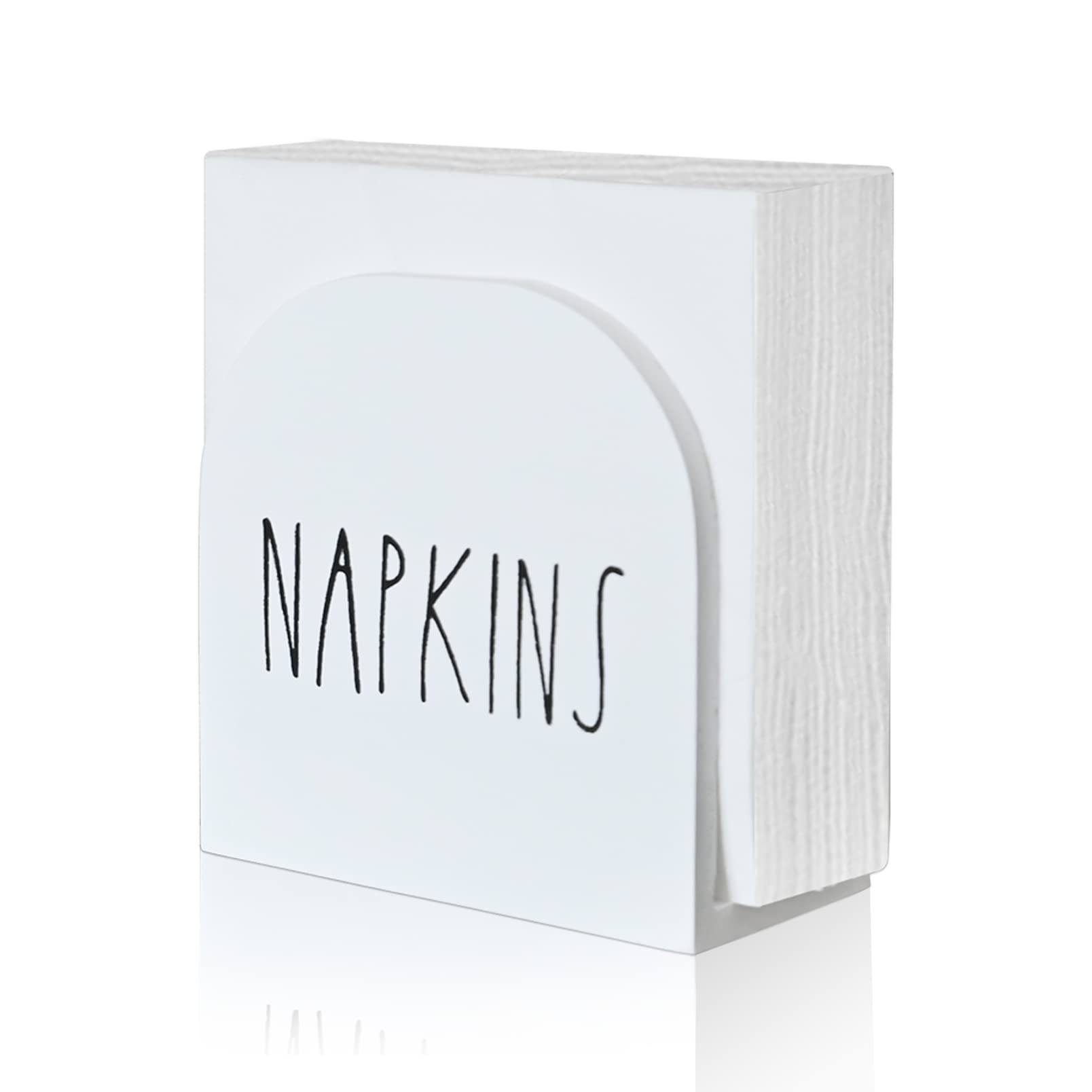 Photo 1 of Modern Farmhouse Napkin Holder - Wooden Rustic Napkin Storage Organizer, Dispenser for Dining Table - Home, Kitchen, Outdoor (White)
