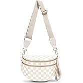 Geanbun Checkered Crossbody Bag for Women - Nylon Bum Bag, Women's Crossbody Purse, Handbags, Sling Fanny Pack (Beige Checkered)