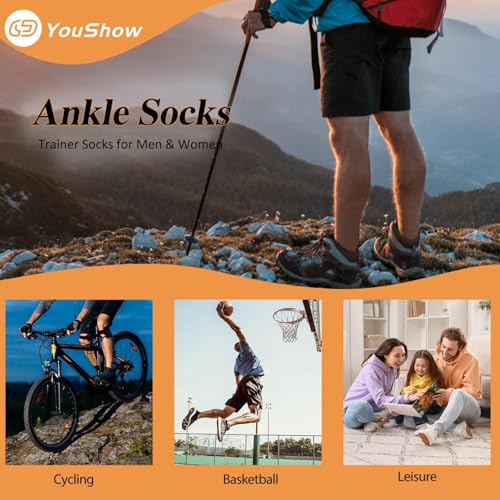 YouShow Cotton Trainer Socks 10 Pairs, Ankle Sports Socks for Men & Women Anti-Blister