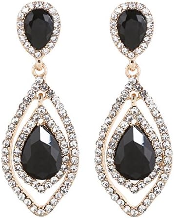 NLCAC Women Pear Shape Crystal Earrings Dangle Teardrop Rhinestone Chandelier Bridal Earring for Wedding (black crystal)