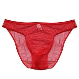 FEESHOW Men's Mesh Sheer Briefs See Through Underwear Red One size
